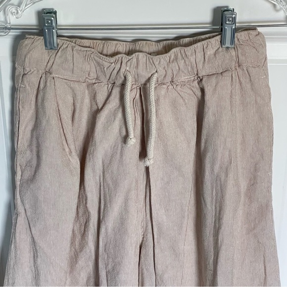 Oak + Fort Tan Pinstriped Drawstring Elastic Waist Wide Leg Pants 35881 - Picture 4 of 14